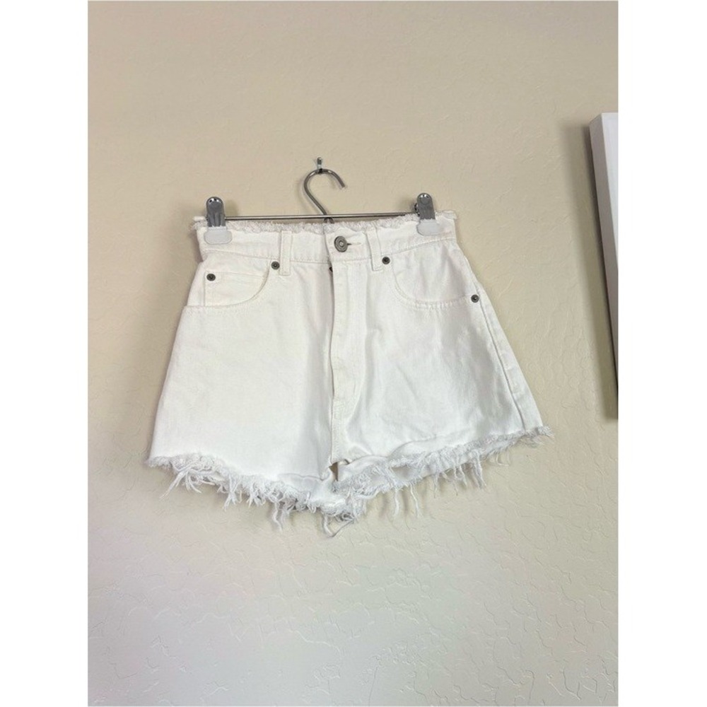 Moussy Vintage Denim Shorts Women Sz 1 White Excellent Frayed Raw Hem High Rise